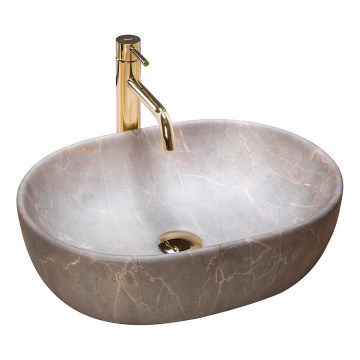 REA-U9887 - Uz virsmas uzstādāma izlietne LARA, 35x48,5 cm, keramiska, pelēka ar marmora dekoru