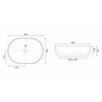 REA-U9887 - Uz virsmas uzstādāma izlietne LARA, 35x48,5 cm, keramiska, pelēka ar marmora dekoru