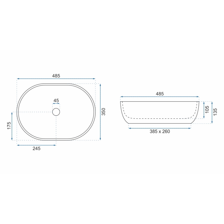REA-U9887 - Uz virsmas uzstādāma izlietne LARA, 35x48,5 cm, keramiska, pelēka ar marmora dekoru
