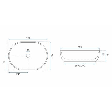 REA-U9889 - LARA virsmas izlietne 35x48,5 cm, keramika/pelēka/akmens imitācija