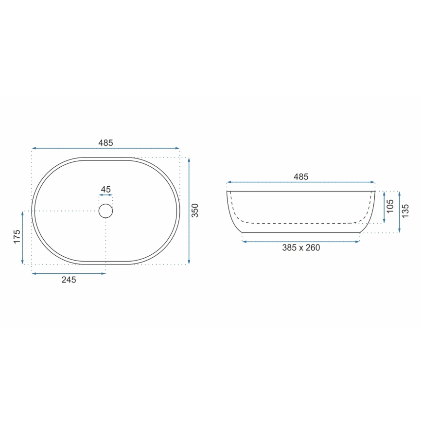 REA-U9889 - LARA virsmas izlietne 35x48,5 cm, keramika/pelēka/akmens imitācija