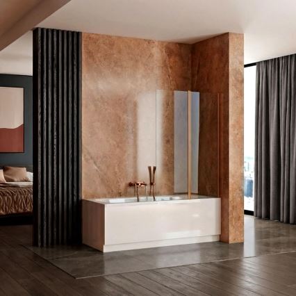 REA-W5696 - Salokāma vannas siena AGAT 140x80 cm birstēta vara/caurspīdīgs stikls