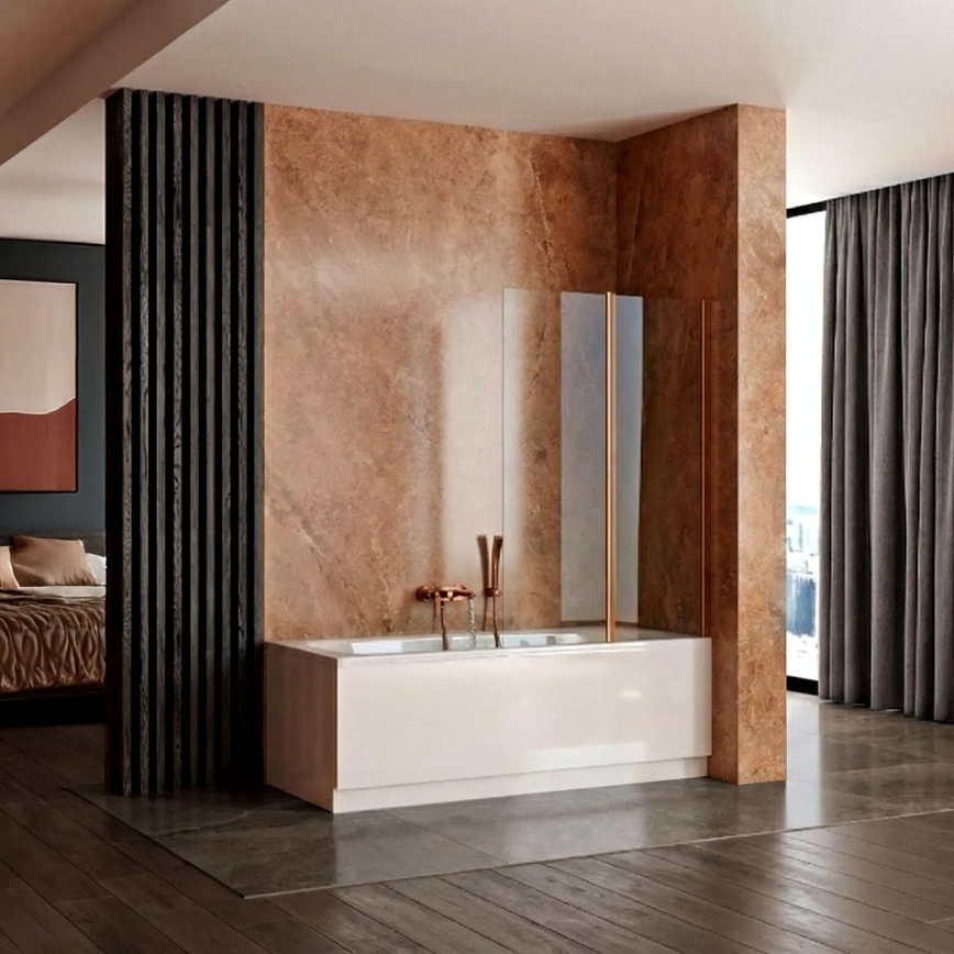 REA-W5696 - Salokāma vannas siena AGAT 140x80 cm birstēta vara/caurspīdīgs stikls