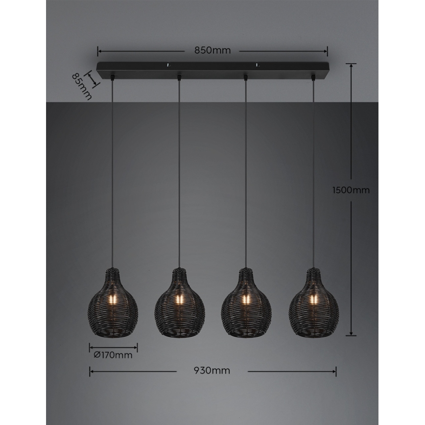 Reality - Griestu lustra uz vada SPROUT 4xE14/30W/230V melns/ratāns