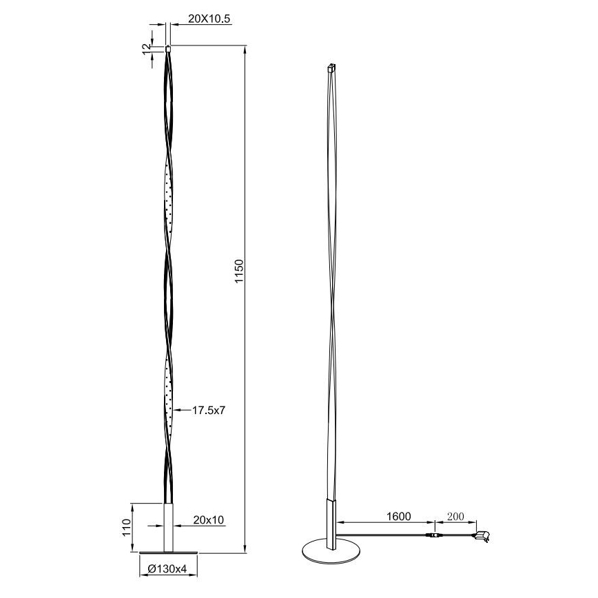 Reality - LED Aptumšojama grīdas stāvlampa SPIN LED/10,5W/230V