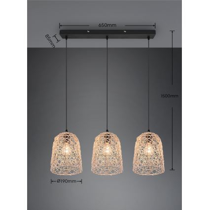 Reality - LOVIS pakaramā lustra 3xE27/40W/230V melna