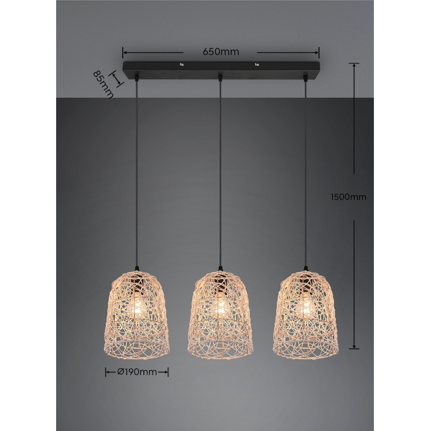 Reality - LOVIS pakaramā lustra 3xE27/40W/230V melna