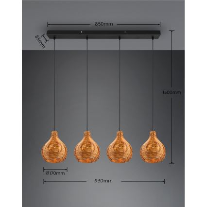 Reality - Pakaramā lustra uz vada SPROUT 3xE14/40W/230V brūna/rotangs