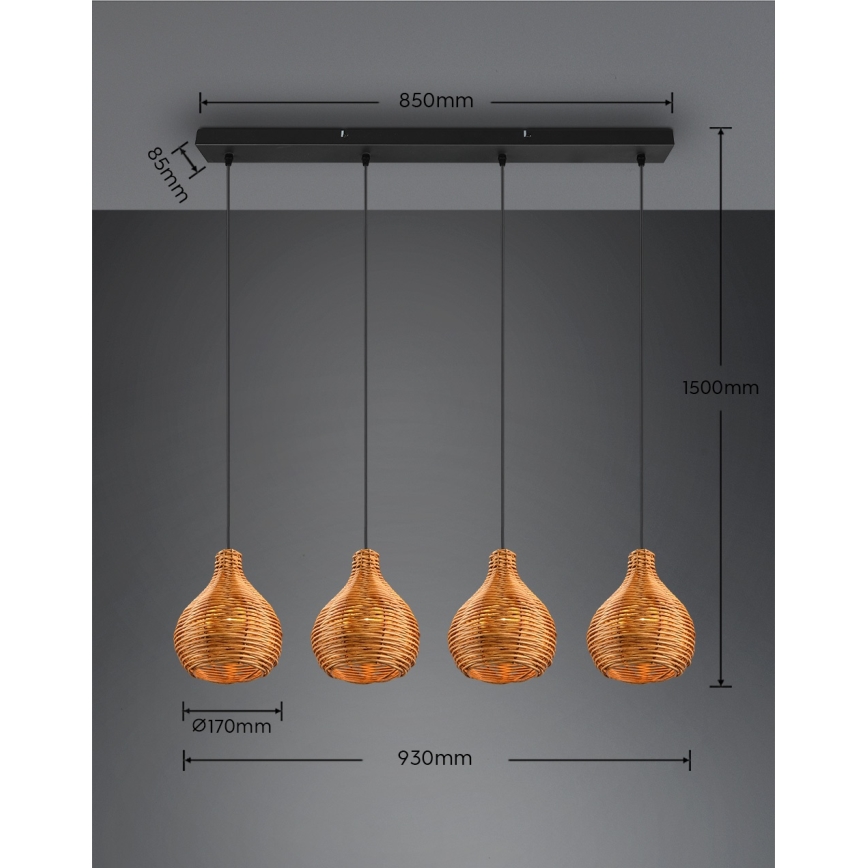 Reality - Pakaramā lustra uz vada SPROUT 3xE14/40W/230V brūna/rotangs
