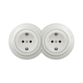 Reblig - Divkārša retro mājas SCHUKO kontaktligzda ar rāmi, 230 V, keramiska, balta