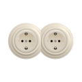 Reblig - Dubultā retro mājas kontaktligzda ar rāmi SCHUKO 230V, bēša