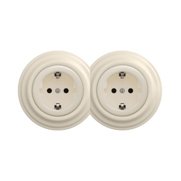 Reblig - Dubultā retro mājas kontaktligzda ar rāmi SCHUKO 230V, bēša