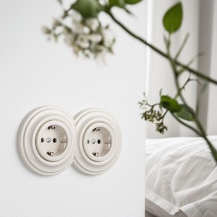 Reblig - Dubultā retro mājas kontaktligzda ar rāmi SCHUKO 230V, bēša