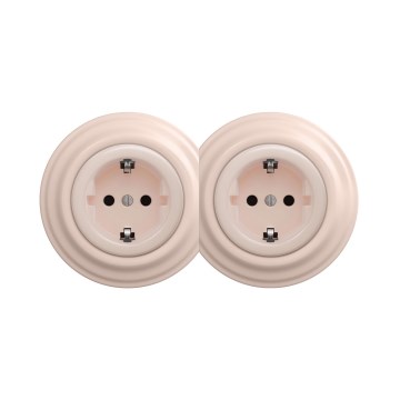Reblig - Dubultā retro mājas kontaktligzda ar rāmi SCHUKO 230V vecrozā