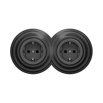 Reblig - Dubulta retro mājas kontaktligzda ar SCHUKO rāmi, 230 V, antracīta krāsā