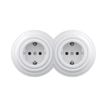 Reblig - Dubultā retro mājas kontaktligzda ar SCHUKO rāmi 230V sniegbalta