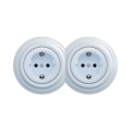 Reblig - Dubultā retro māju kontaktligzda ar rāmi SCHUKO 230V zila