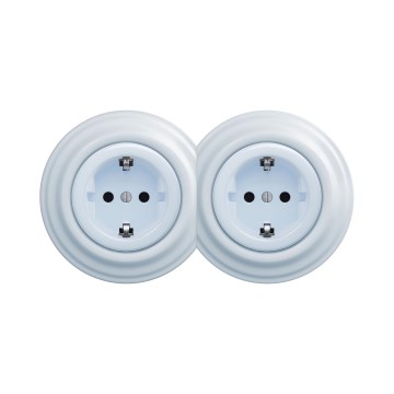 Reblig - Dubultā retro māju kontaktligzda ar rāmi SCHUKO 230V zila