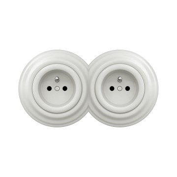 Reblig - Dubultā retro sienas kontaktligzda ar rāmi 230V, no keramikas, balta