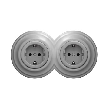 Reblig - Dubultā retro sienas kontaktligzda ar rāmi SCHUKO 230V pelēka