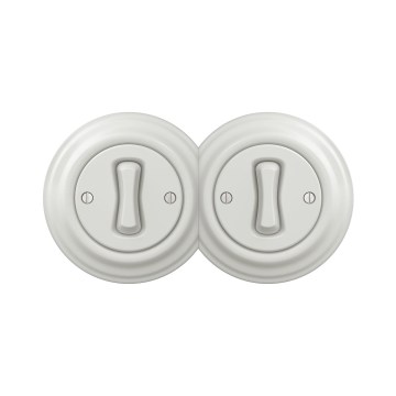 Reblig - Dubultais retro vienpolu slēdzis ar rāmīti Nr. 1, keramisks balts