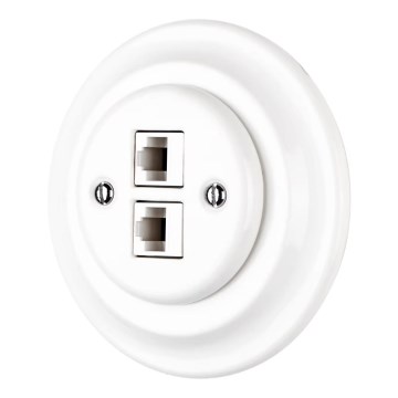 Reblig - Porcelāna retro Ethernet rozete ar rāmīti 2x CAT.5E balta