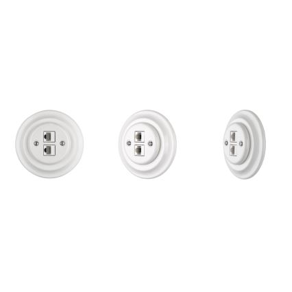 Reblig - Porcelāna retro Ethernet rozete ar rāmīti 2x CAT.5E balta
