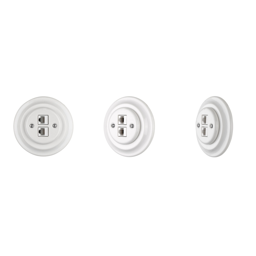 Reblig - Porcelāna retro Ethernet rozete ar rāmīti 2x CAT.5E balta