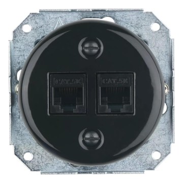 Reblig - Porcelāna retro Ethernet rozete bez rāmja, 2x CAT.5E, melna