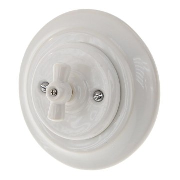 Reblig - Porcelāna retro grozāmais slēdzis ar rāmi Nr. 5, balts