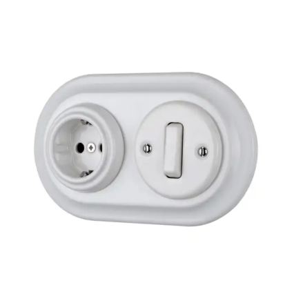 Reblig - Porcelāna retro mājas kontaktligzda bez rāmja 250V/16A balta