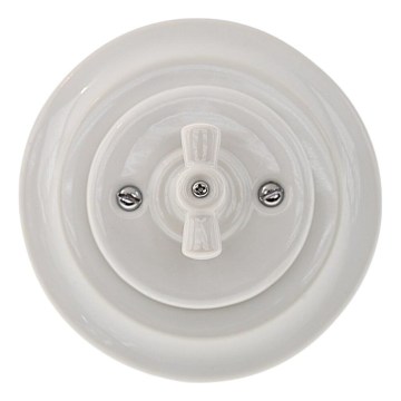 Reblig - Porcelāna retro pagriežamais slēdzis ar rāmīti č. 1 balts