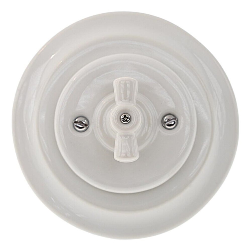 Reblig - Porcelāna retro pagriežamais slēdzis ar rāmīti č. 1 balts