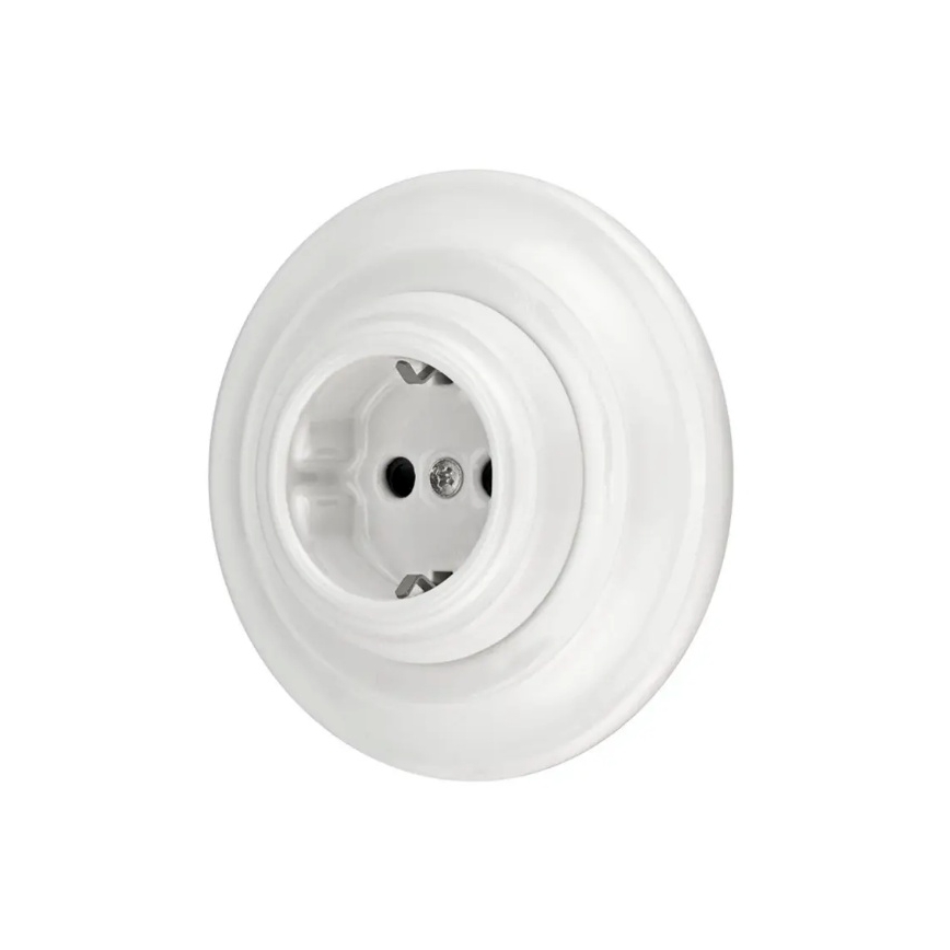 Reblig - Porcelāna retro sienas kontaktligzda ar rāmi SCHUKO 250V/16A balta