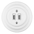 Reblig - Porcelāna retro USB barošanas rozete ar rāmi, 2x USB-A, balta