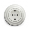 Reblig - Retro keramiskā baltā mājas kontaktligzda ar rāmīti SCHUKO 230V/16A