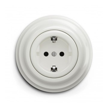 Reblig - Retro keramiskā baltā mājas kontaktligzda ar rāmīti SCHUKO 230V/16A