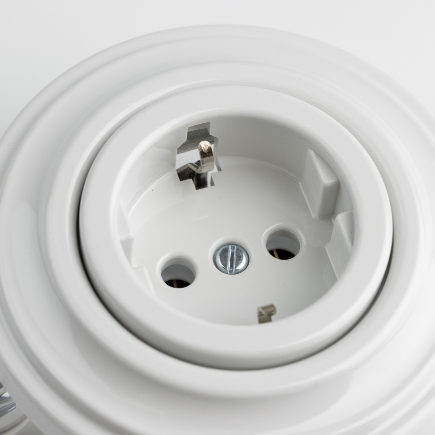 Reblig - Retro keramiskā baltā mājas kontaktligzda ar rāmīti SCHUKO 230V/16A