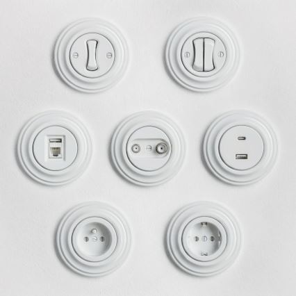 Reblig - Retro mājas kontaktligzda ar rāmi 230V sniegbalta