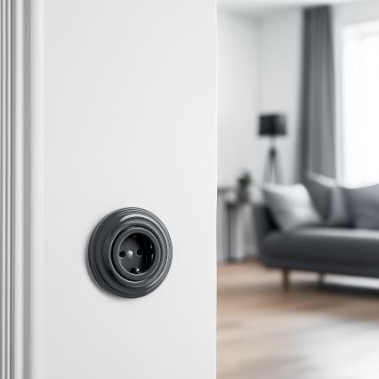Reblig - Retro mājas SCHUKO kontaktligzda ar rāmi 230V/16A antracīts