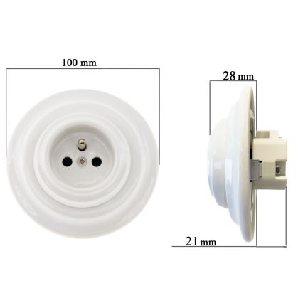 Reblig - Retro porcelāna mājas kontaktligzda ar rāmi 250V/16A balta