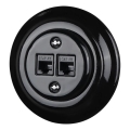 Reblig - Retro stila porcelāna Ethernet rozete ar rāmi, 2x CAT5e, melna