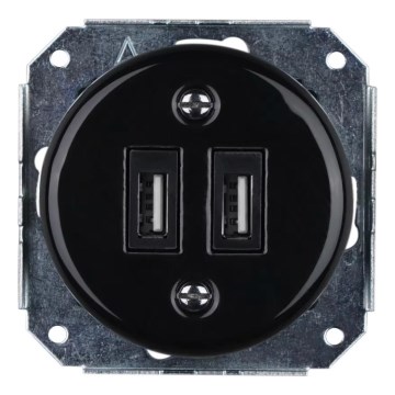 Reblig - Retro stila porcelāna USB strāvas rozete bez rāmja, 2x USB-A, melna
