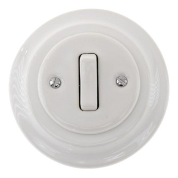 Reblig - retro stila porcelāna vienkāršais slēdzis ar rāmīti Nr. 6, balts