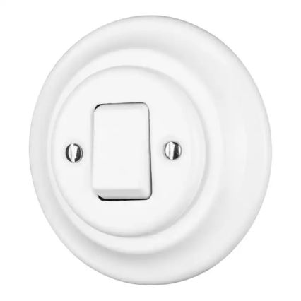 Reblig - retro stila porcelāna vienvietīgs slēdzis ar rāmi Nr. 7, balts