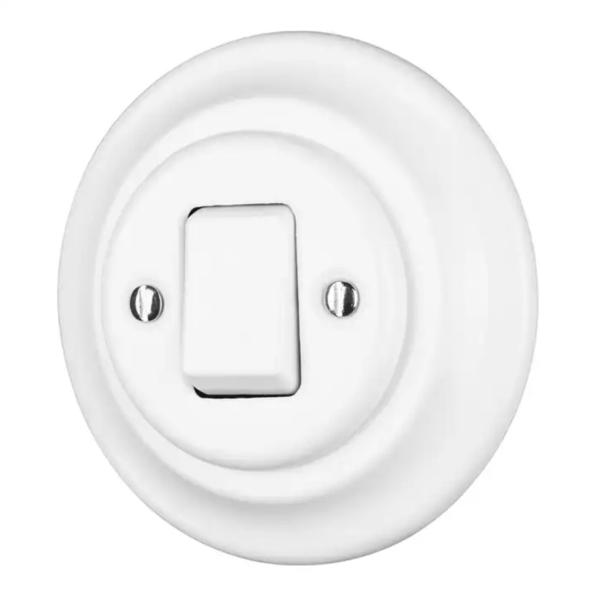 Reblig - retro stila porcelāna vienvietīgs slēdzis ar rāmi Nr. 7, balts
