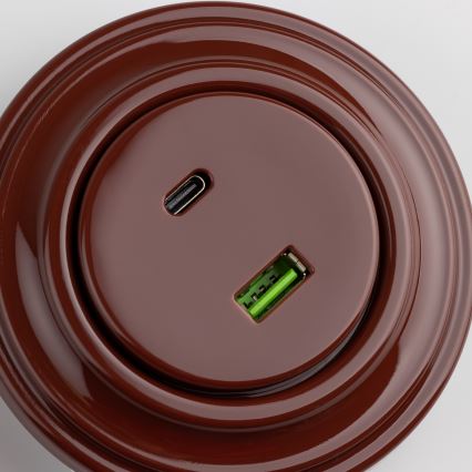 Reblig - Retro USB kontaktligzda A+C ar rāmi, brūna