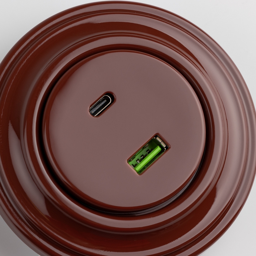 Reblig - Retro USB kontaktligzda A+C ar rāmi, brūna