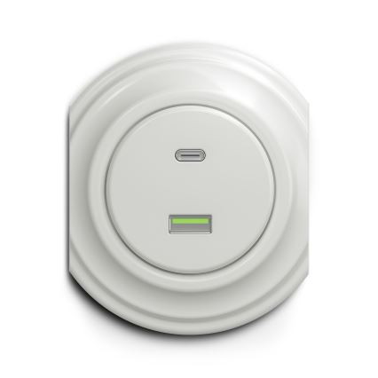 Reblig - Retro USB rozete A+C bez rāmja, keramiska, balta