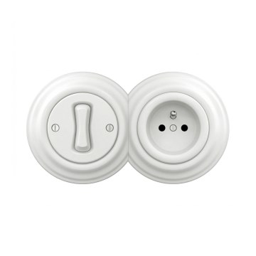 Reblig - Retro vienpolu slēdzis Nr. 1 un 230 V kontaktligzda ar rāmi, sniegbaltā krāsā